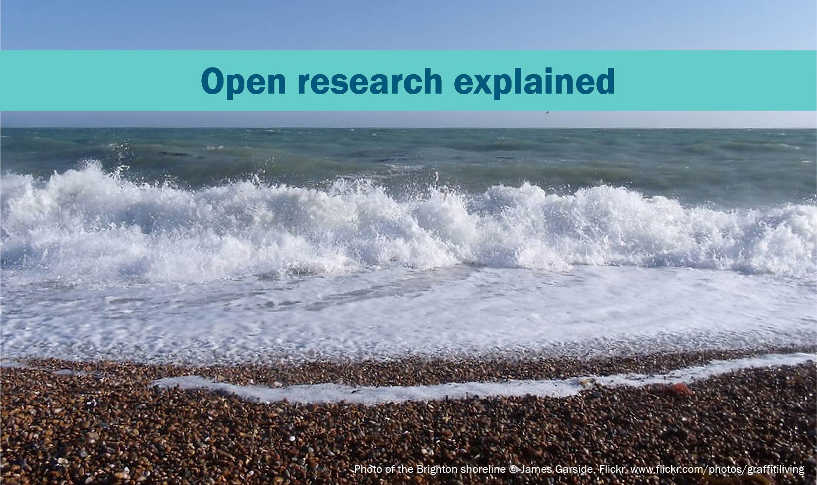 A photograph of the Brighton shoreline with the text 'Open research explained'